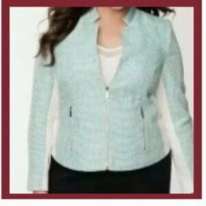 Lane Bryant SZ 26 Aqua & Cream Zip front Jacket Academia Modern Career Y2K